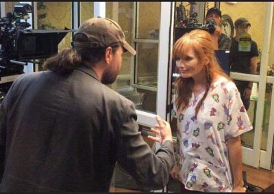 Amy Hoerler as Nurse Amy BTS with Adam Rifkin on the set of The Last Movie Star